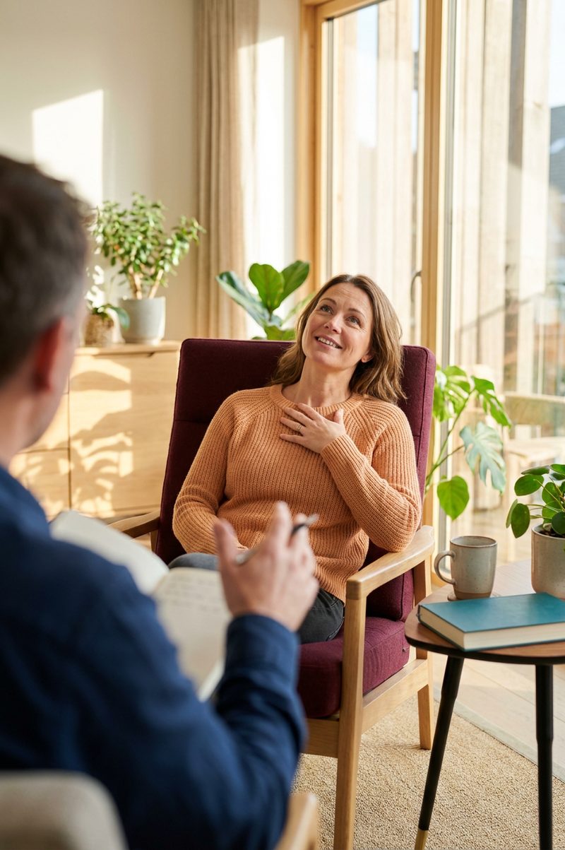 Eine Klientin im Coaching im Moment, in dem sie ihre eigene Lösung findet
